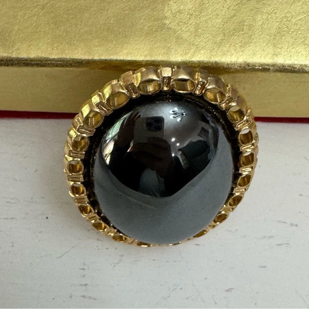 Elegant Black and Gold Oval Vintage West Germany Scarf Clip